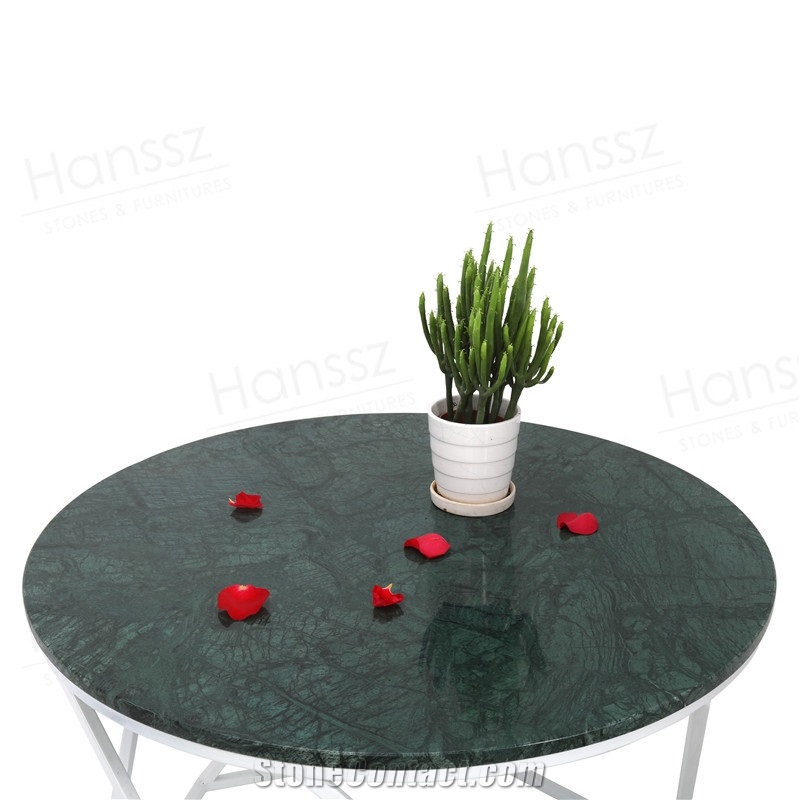 Dark Green Marble Coffee Table Metal Base