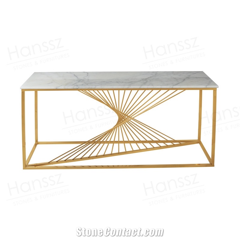 Natural Square Marble Console Table Gold Plat