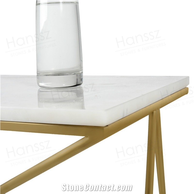 Square White Marble Table Metal Frame