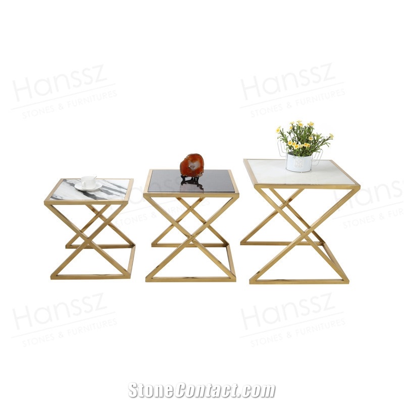 Panda White Marble Coffee Table with Metal Frame