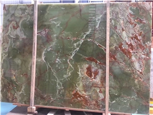 Ancient Green Onyx Slab,Green Color Red Vein