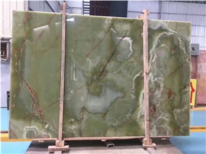 Ancient Green Onyx Slab,Green Color Red Vein