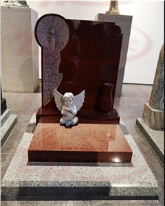 Candle&Angel Indian Red Granite Carving Headstone