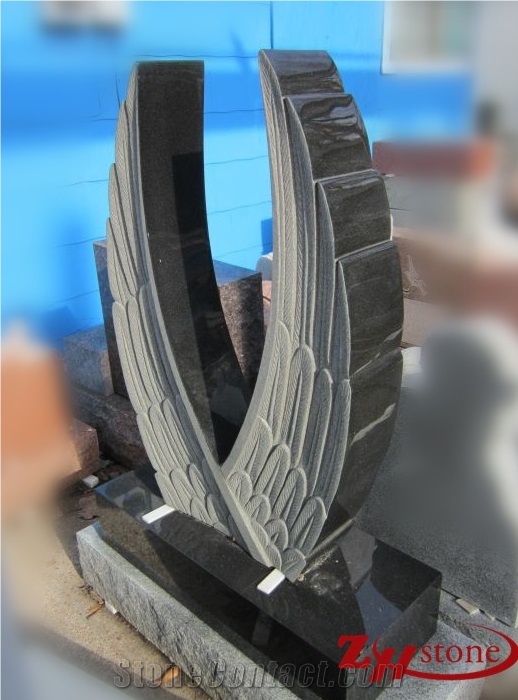 China Black Granite Swan Wing Engraved Tombstones