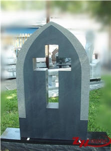G654 Granite Gothic Top with Cross Single Monument