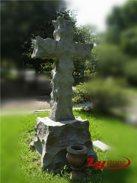 G654 Granite Gothic Top with Cross Single Monument