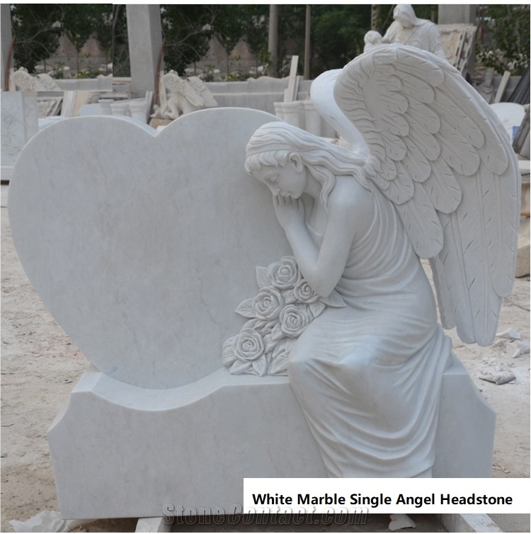 Han White Marble Angel with Roses Tombstone