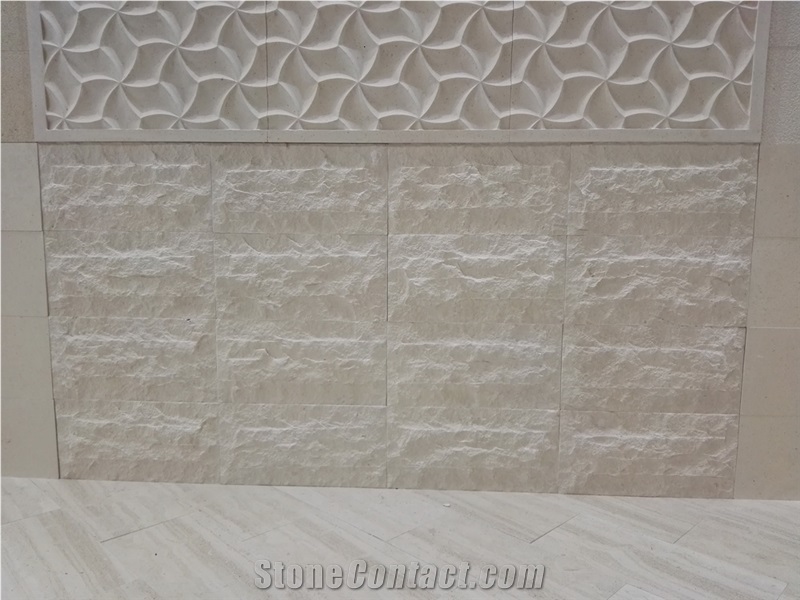 Fatima Cream Limestone Tiles Bush Hammered Building Exterior Wall Cladding Panel
