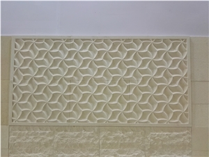 Split Face Fatima Beige Limestone 3d Cnc Carving Wall Panel Tiles,Building Exterior Project