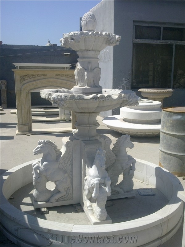 Marble Horse Fountain White Jade Fountain