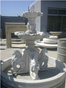 White Marble Fish Sculptured Fountain White Jade