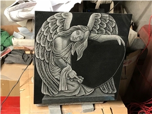 Angel Engraving Etching Black Granite Monument