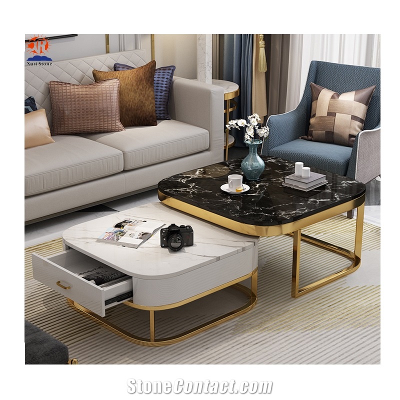 Modern White Marble Top Gold Coffee, Modern Coffee Table White And Gold