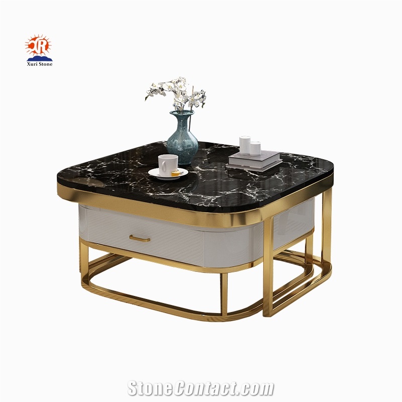 Modern White Marble Top Gold Coffee Table