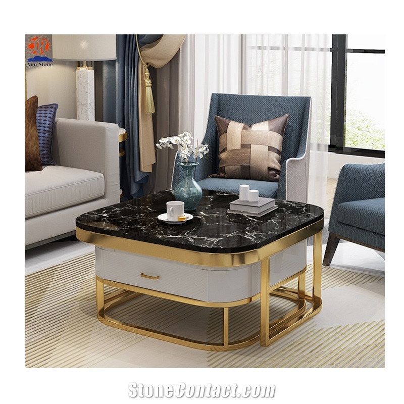 Modern White Marble Top Gold Coffee Table