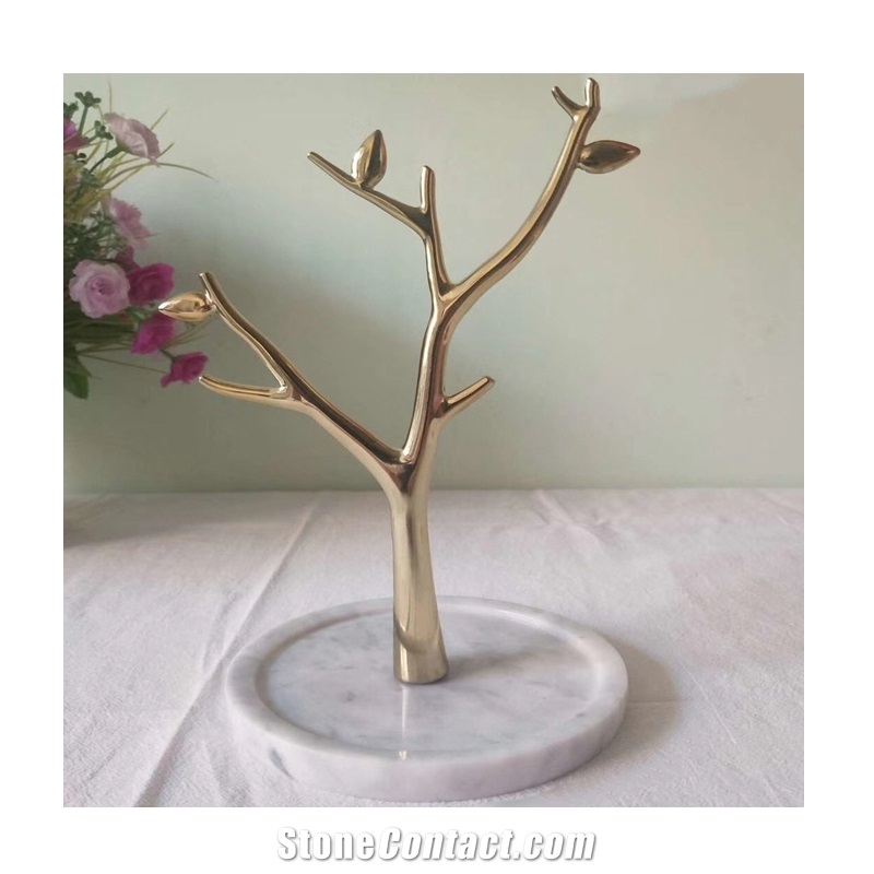 White Marble Bronze Earring Jewelry Display Stand