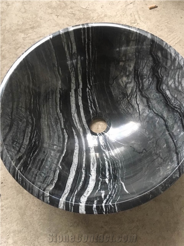 Black Marble Wash Basin Natural Stone Vessel Sinks
