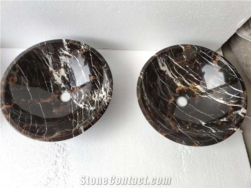 Portoro Gold Marble Round Stone Basin Vessel Sinks