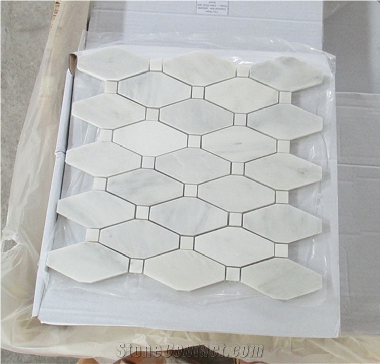 White Marble Mosaic Tile Basketwave Pattern Tile