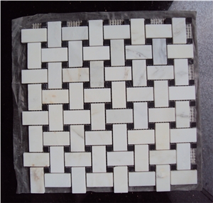 White Marble Mosaic Tile Basketwave Pattern Tile