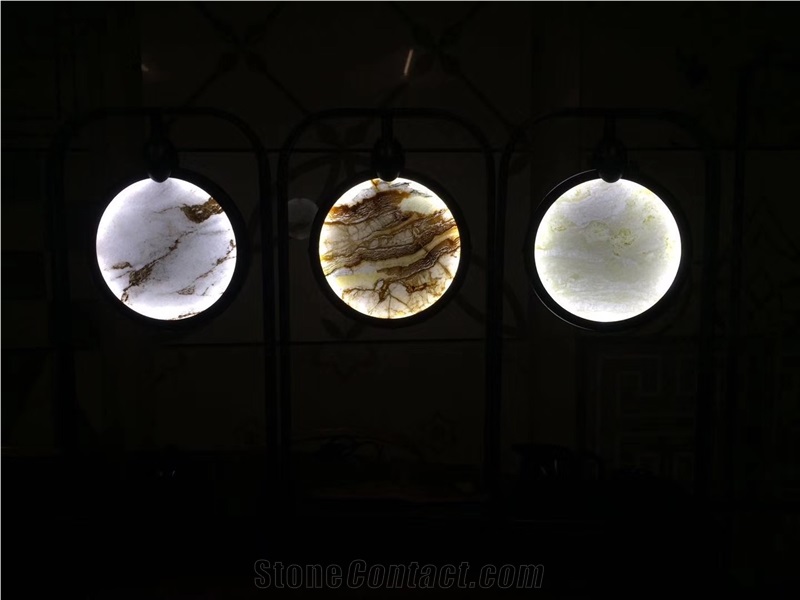 Double Sided Round Marble Stone Table Lamp