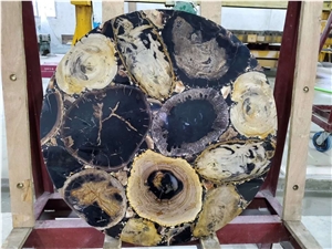 Black Silicified Wood Precious Stone Table