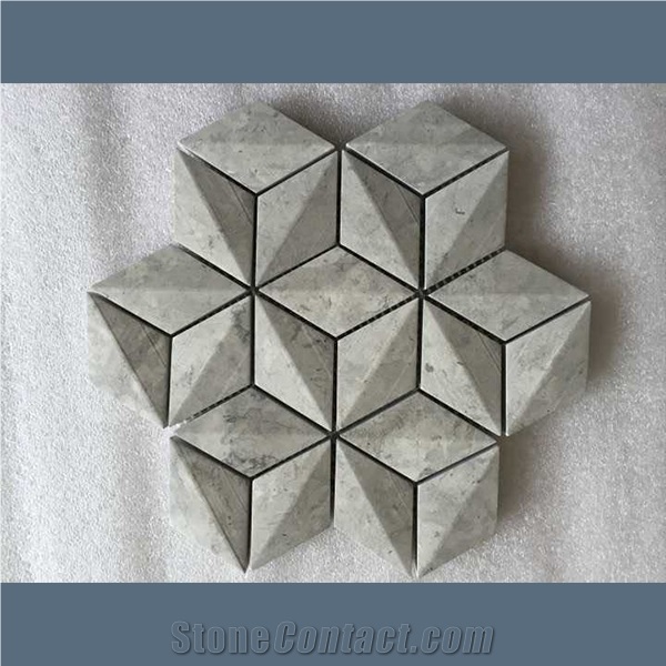 Tunisian Grey Marble 3d Rhombus Hone Stone Mosaic