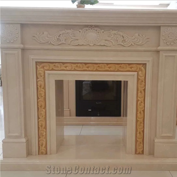 Beige Fireplace Carving Stone for Home Decor