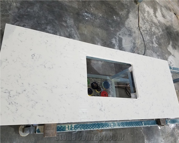 Carrara White Bathroom Quartz Countertop Prefab