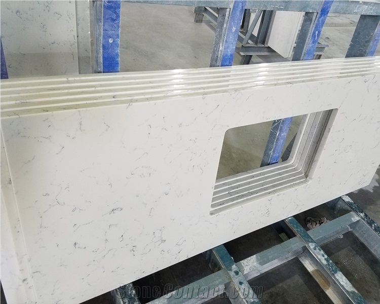 Carrara White Bathroom Quartz Countertop Prefab