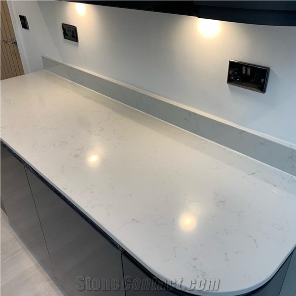 Carrara White Quartz Kitchen Countertop Prefab