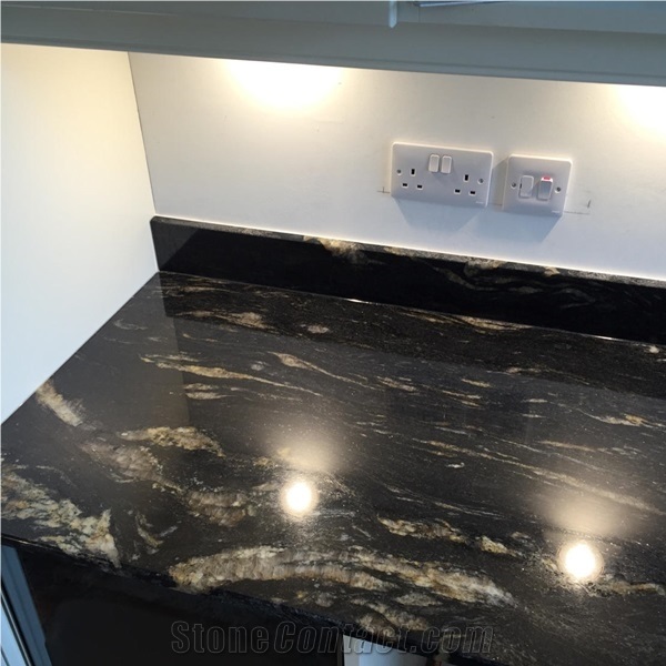 Cosmic Black Granite Kitchen Countertop Prefab