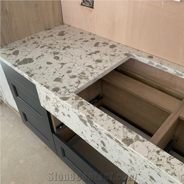 Luna Pearl Quartz Slab for Kitchen Work Table Top