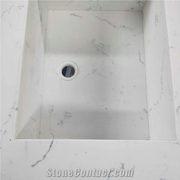 White Quartz Bathroom Vanity Tops with Sink
