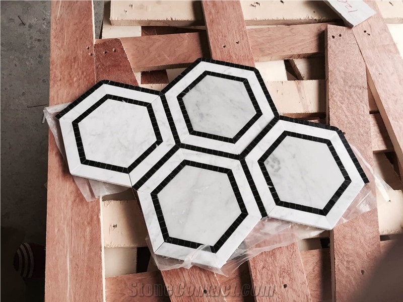 Carrara Thassos Polished Hexagon Marble Mosaic