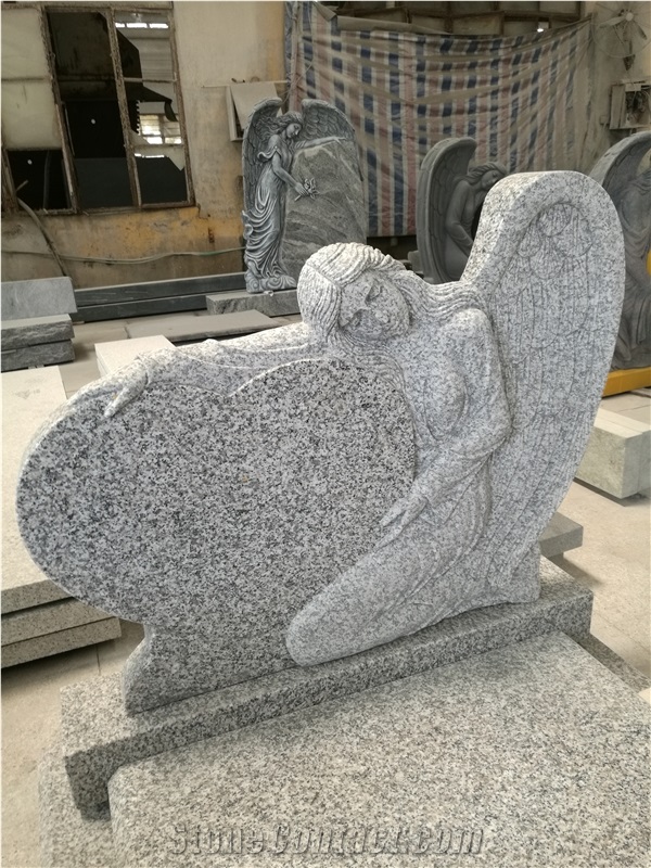 Granite Engraved Angel Single Headstone Gravestone