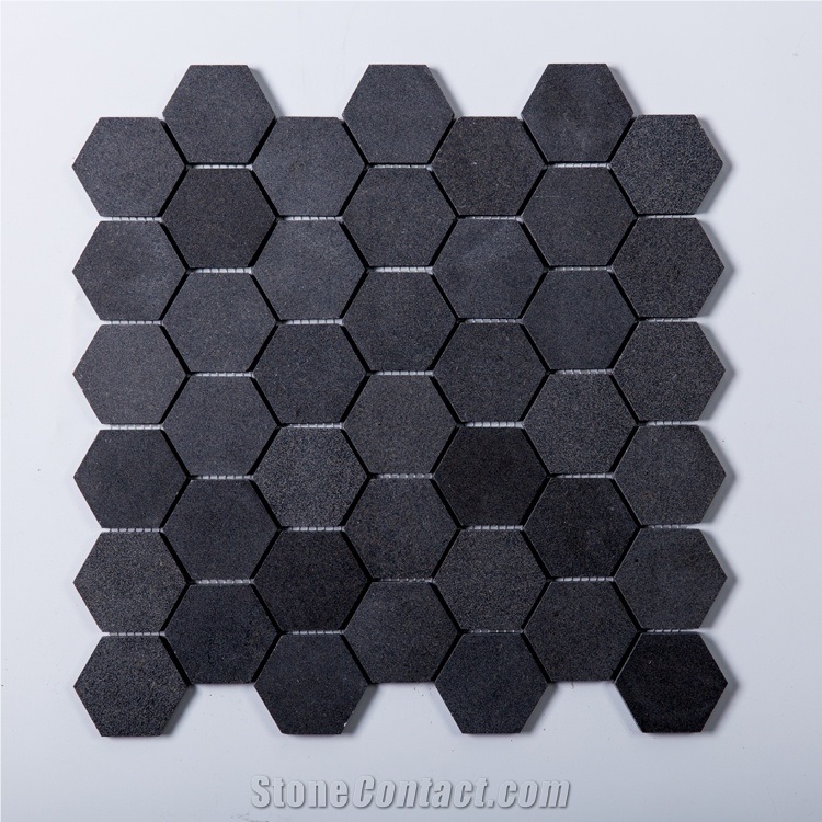 Hexagon Balalt Mosaic Black Wall Tile