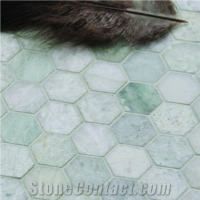 Hexagon Polished Green Marble Mosaic Floor Tile