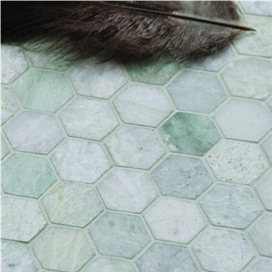 Hexagon Polished Green Marble Mosaic Floor Tile