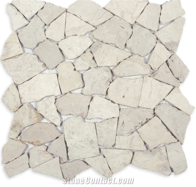 Natural White Dark Cream Marble Tumbled Mosaic