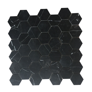 Nero Marquina Black Marble Hexagon Mosaic Pattern