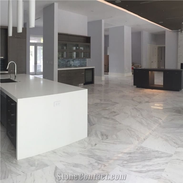Volakas White Marble Slabs with Grey Veins