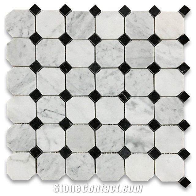 Carrara White Beveled Pillowed Mesh Marble Mosaic