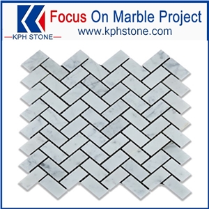 Carrara White Herringbone Marble Mosaic Tile