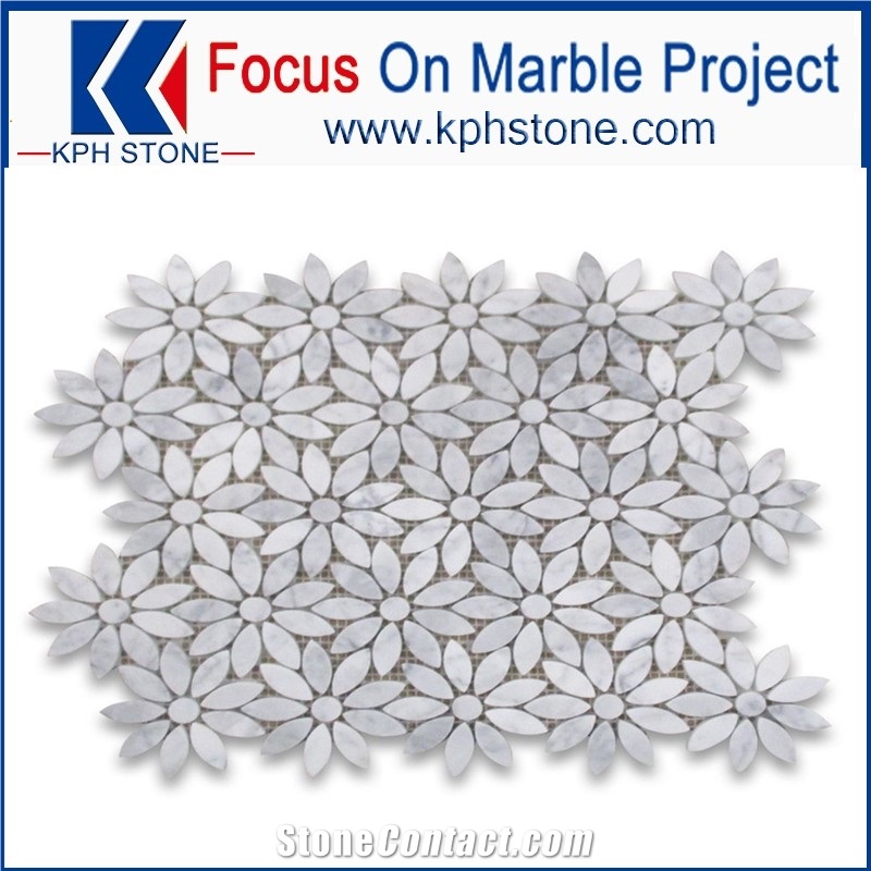 Carrara White Marble Daisy Flower Mosaic Tile