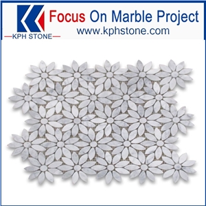 Carrara White Marble Daisy Flower Mosaic Tile
