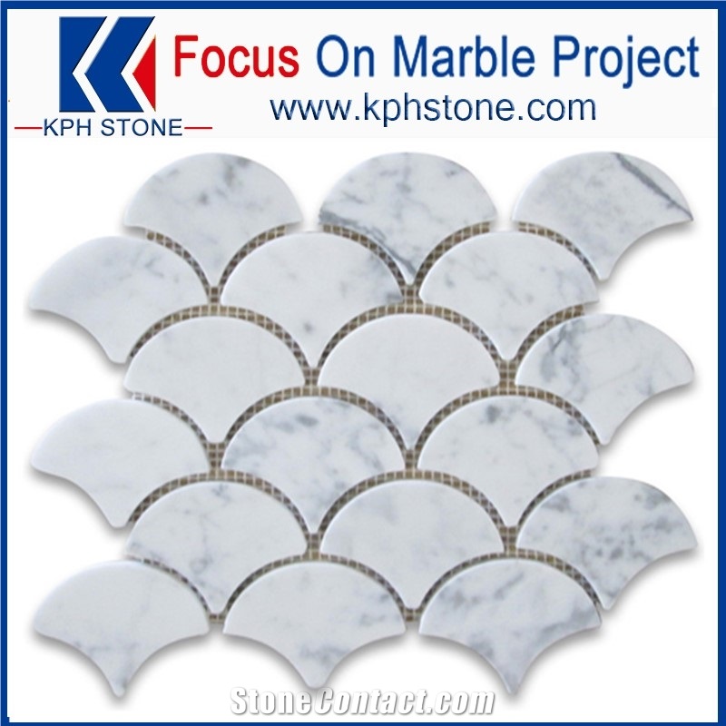 Carrara White Marble Fish Scale Fan Shapes Mosaic