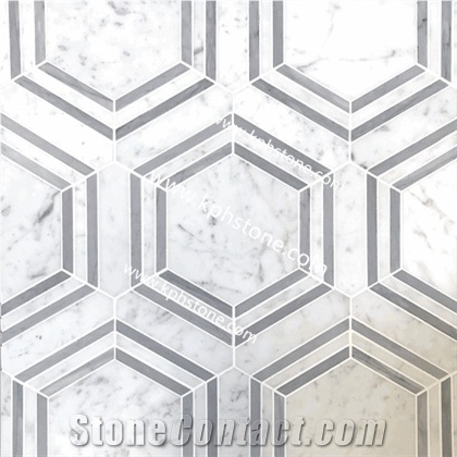 Carrara White Marble Herringbone Mosaic Tiles