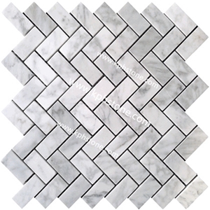 Carrara White Marble Herringbone Mosaic Tiles