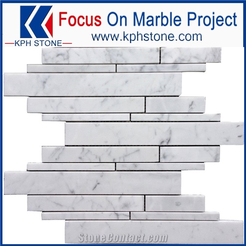 Carrara White Marble Random Strip Mosaic Tile